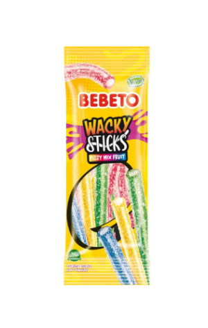 Bebeto Wacky Sticks Fizzy Mix Fruit 2.65oz 12ct
